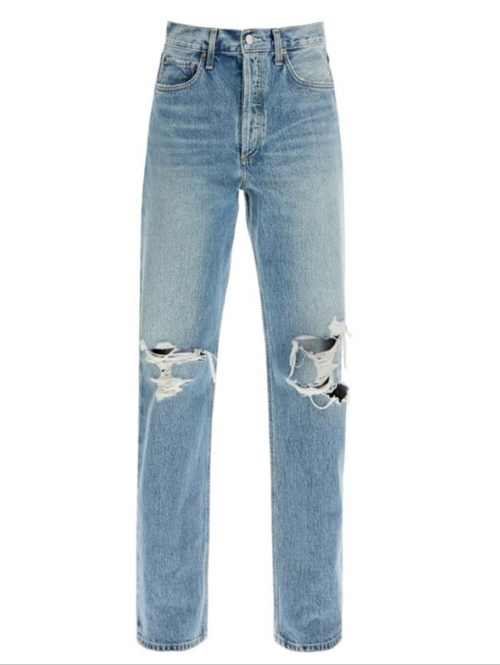 Agolde Kelly Jean Long Short Distressed Denim Shorts in Blue